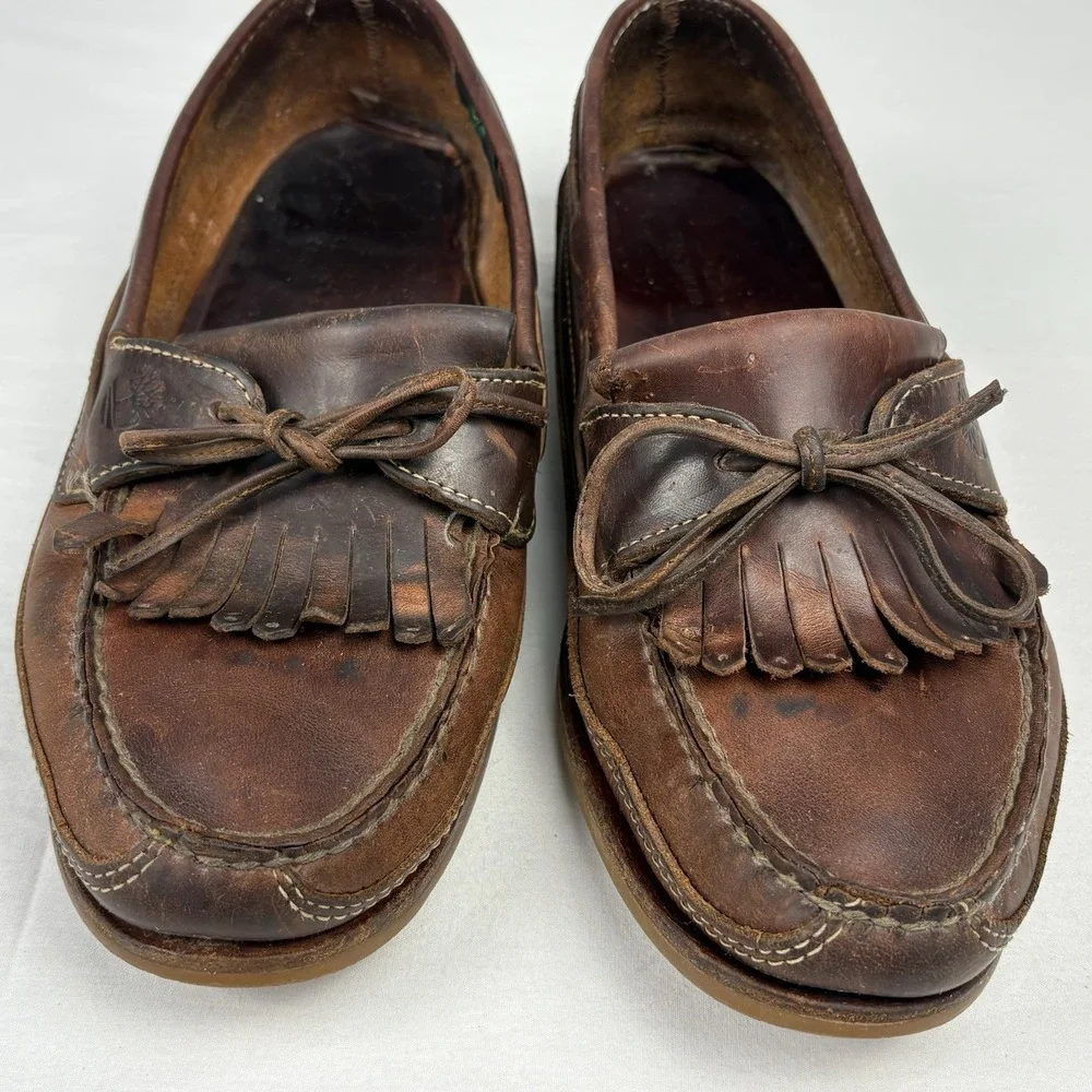 VTG Timberland Hampton Oiled Brown Leather Kiltie Camp Boat Shoes 9M USA